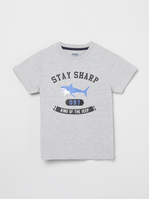 

max Boys Grey Typography Printed T-shirt