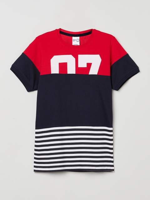 

max Boys Blue Red Striped Pure Cotton T-shirt