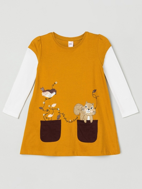 

max Girls Mustard Yellow & Brown Printed T-shirt