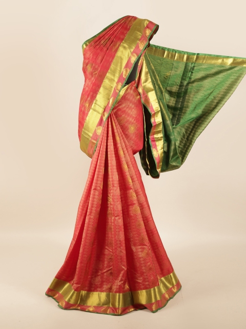 

Pothys Pink & Green Woven Design Zari Pure Silk Saree