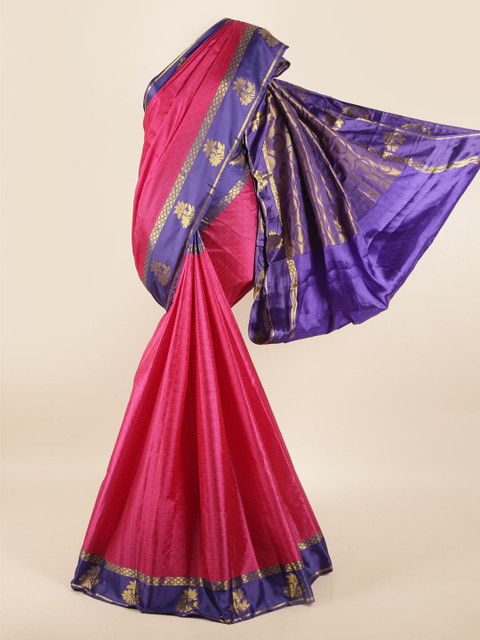 

Pothys Pink & Blue Woven Design Zari Pure Silk Saree