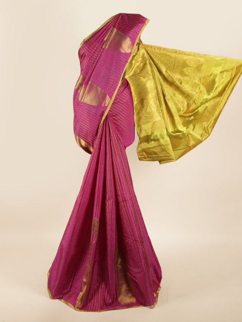 

Pothys Magenta & Lime Green Woven Design Zari Pure Silk Saree