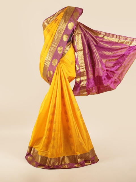 

Pothys Yellow & Pink Woven Design Zari Pure Silk Saree