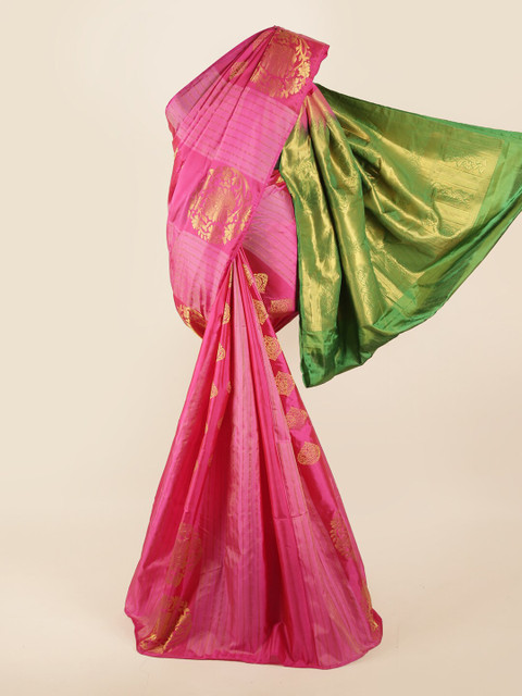 

Pothys Pink & Green Woven Design Zari Pure Silk Saree
