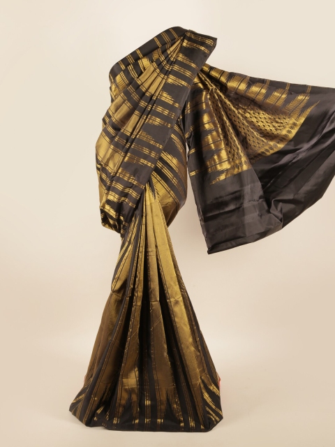 

Pothys Gold-Toned & Black Woven Design Zari Pure Silk Saree