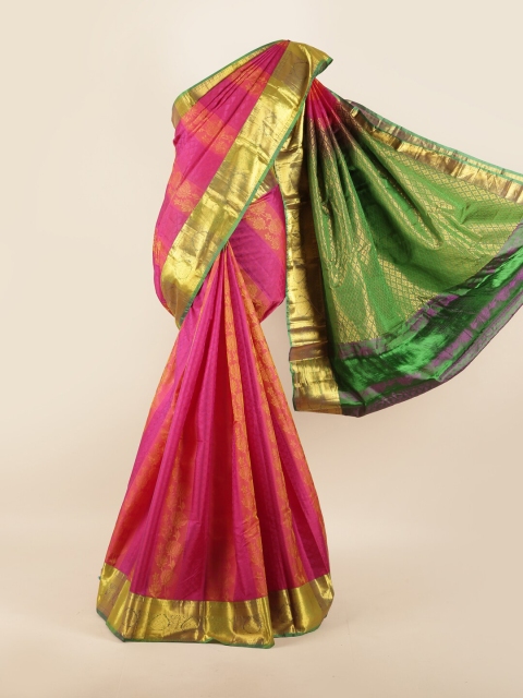 

Pothys Pink & Green Woven Design Zari Pure Silk Saree