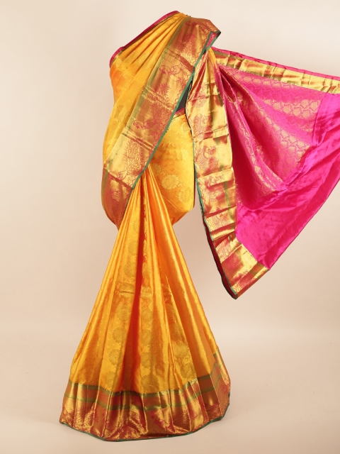 

Pothys Yellow & Pink Woven Design Zari Pure Silk Saree