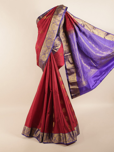 

Pothys Red & Blue Woven Design Zari Pure Silk Saree