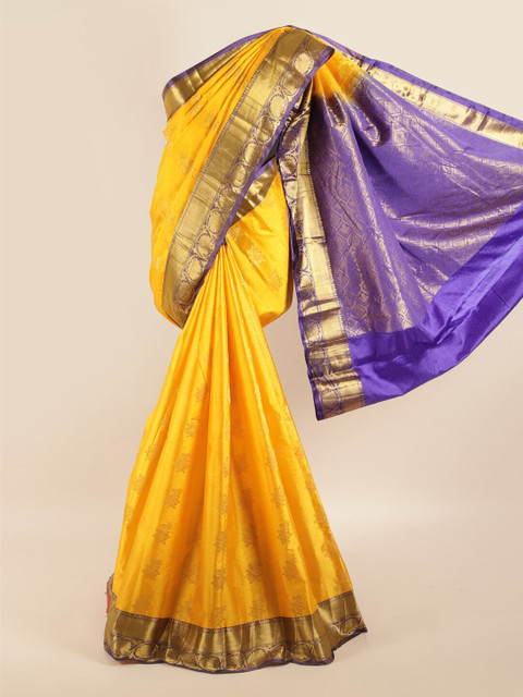 

Pothys Yellow & Blue Woven Design Zari Pure Silk Saree