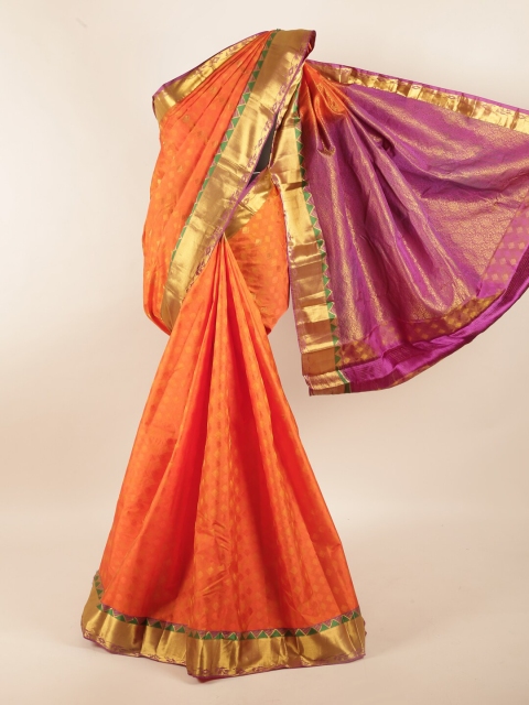 

Pothys Orange & Gold-Toned Woven Design Zari Pure Silk Saree