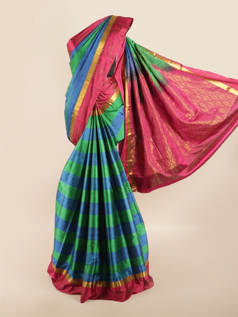 

Pothys Green & Blue Striped Zari Pure Silk Saree