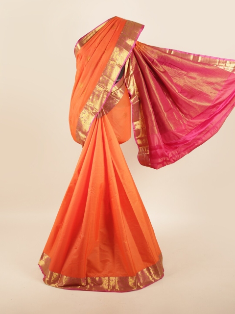 

Pothys Orange & Gold-Toned Woven Design Zari Pure Silk Saree