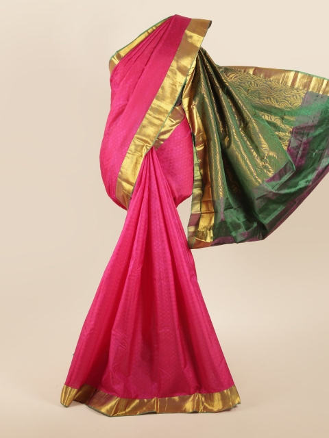

Pothys Pink & Green Woven Design Zari Pure Silk Saree