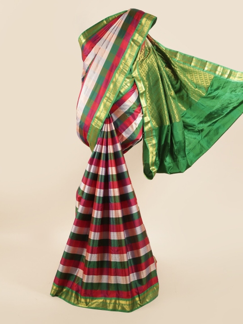 

Pothys Grey & Green Checked Zari Pure Silk Saree