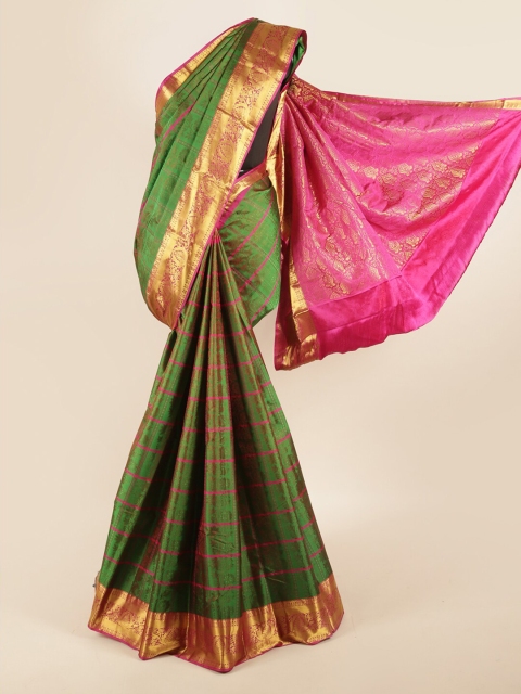 

Pothys Green & Gold-Toned Woven Design Zari Pure Silk Saree