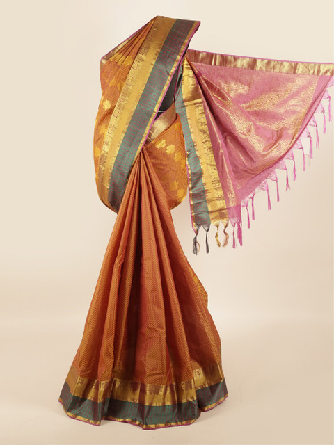

Pothys Mustard & Pink Woven Design Zari Pure Silk Saree