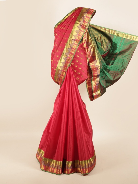 

Pothys Pink & Green Woven Design Zari Pure Silk Saree