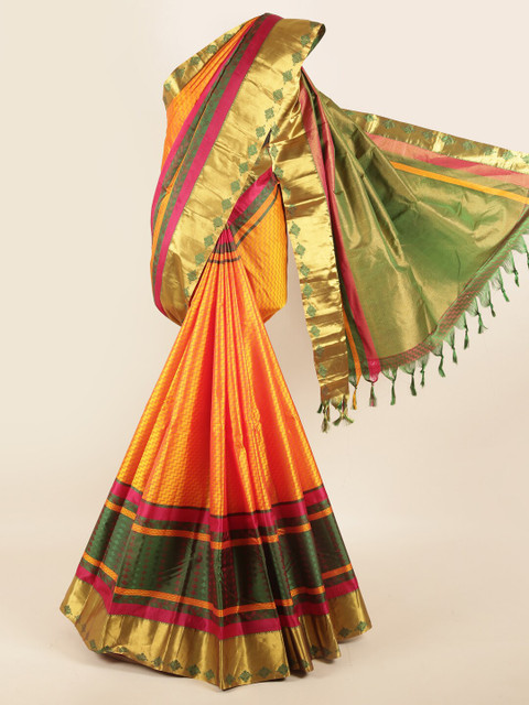

Pothys Orange & Gold-Toned Woven Design Zari Pure Silk Saree
