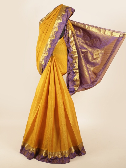 

Pothys Mustard & Purple Woven Design Zari Pure Silk Saree