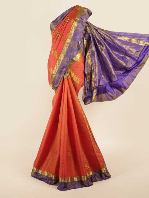 

Pothys Rust & Purple Woven Design Zari Pure Silk Saree