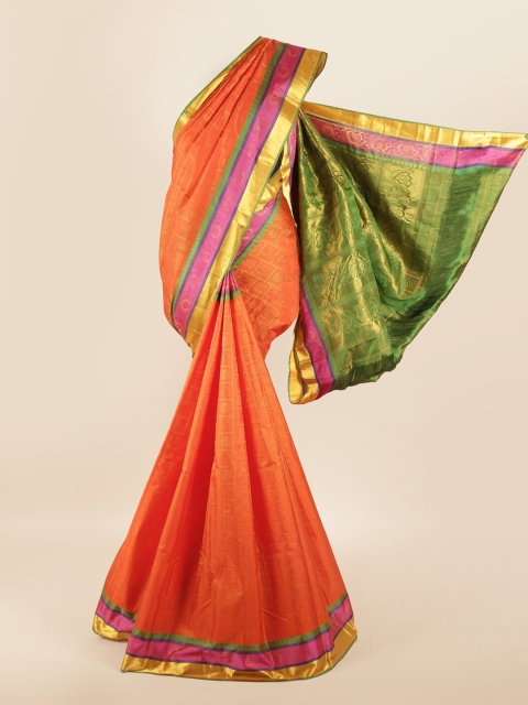 

Pothys Orange & Green Woven Design Zari Pure Silk Saree