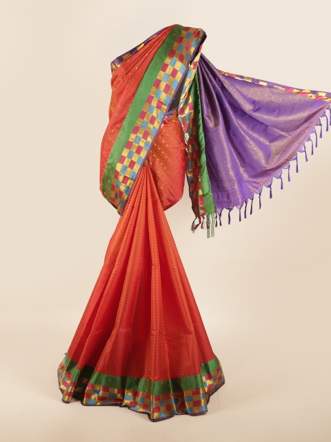 

Pothys Rust & Green Woven Design Zari Pure Silk Saree