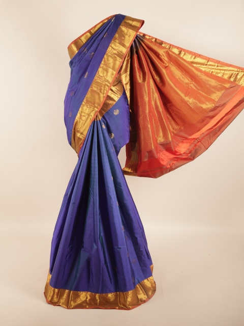 

Pothys Blue & Rust Woven Design Zari Pure Silk Saree