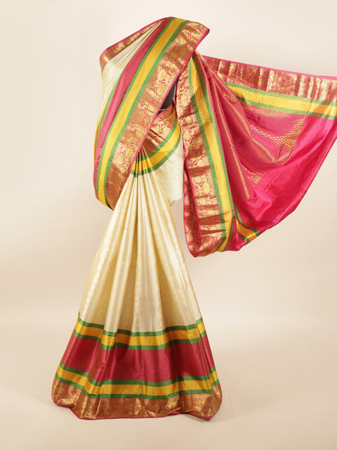 

Pothys Cream-Coloured & Pink Woven Design Zari Pure Silk Saree