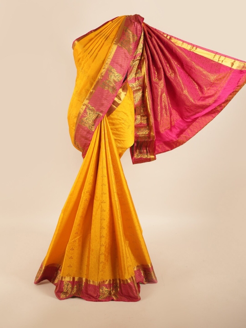 

Pothys Yellow & Pink Woven Design Zari Pure Silk Saree