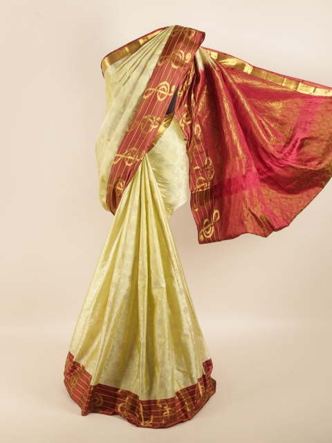 

Pothys Cream-Coloured & Rust Woven Design Zari Pure Silk Saree