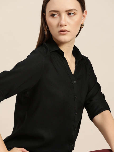 

her by invictus Women Black Solid Formal Shirt
