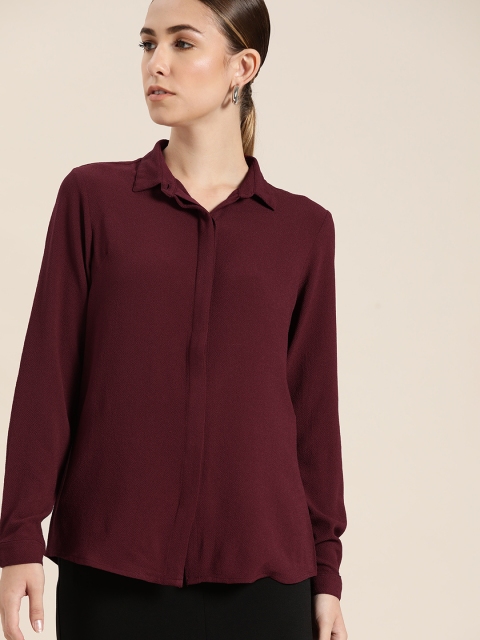 

her by invictus Women Maroon Opaque Casual Shirt