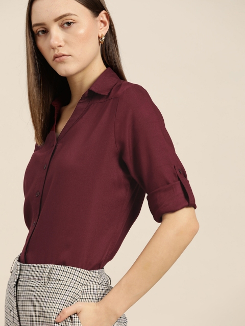 

her by invictus Women Maroon Solid Formal Shirt
