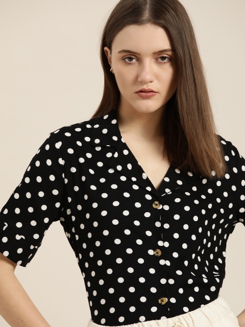 

her by invictus Women Black & White Polka Dot Print Casual Shirt