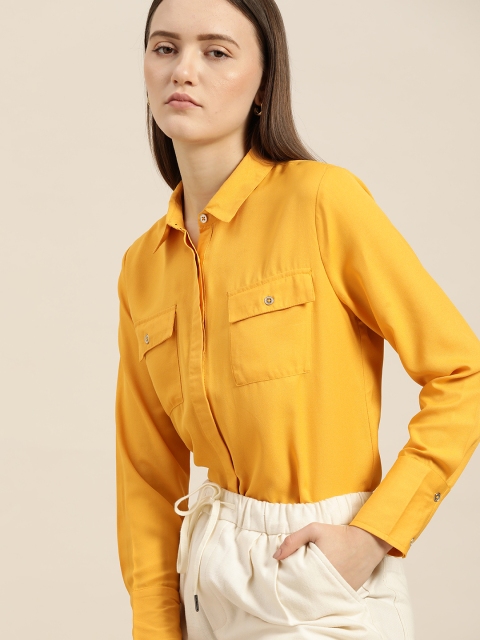 

her by invictus Women Mustard Yellow Solid Formal Shirt
