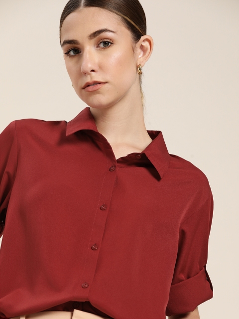 

her by invictus Women Maroon Solid Casual Shirt