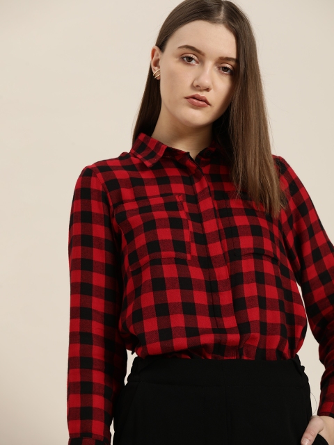 

her by invictus Women Red & Black Checked Casual Shirt