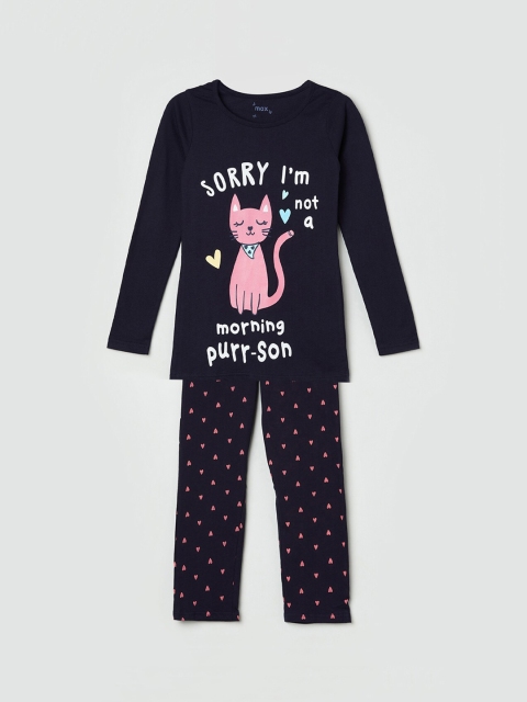 

max Girls Black & Pink Printed Night suit