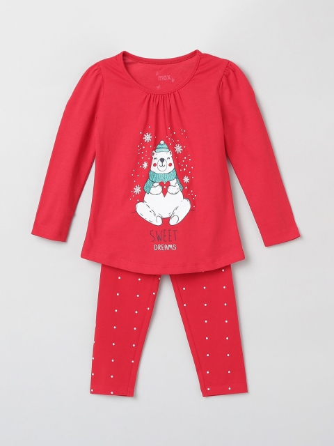 

Max Girls Red Printed Night Suit Set