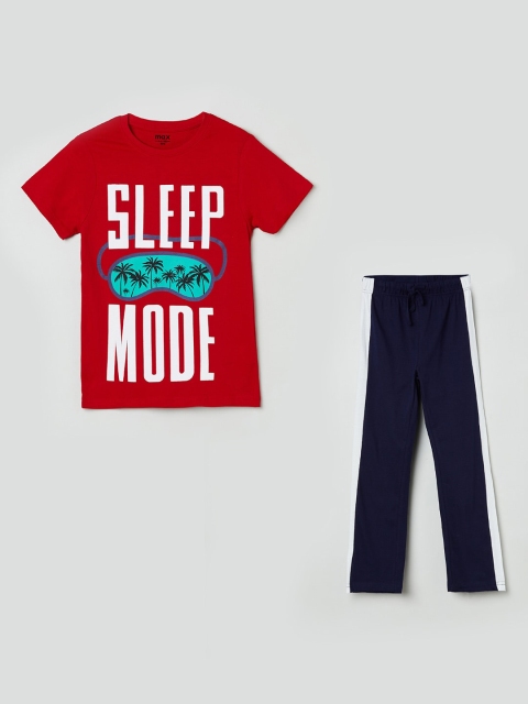 

max Boys Navy Blue & Red Printed Night suit