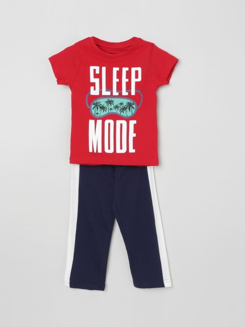 

max Boys Red & Navy Blue Printed Pure Cotton Night Suit