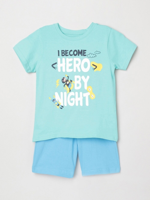 

Max Boys Turquoise Blue Printed Night Suit Set