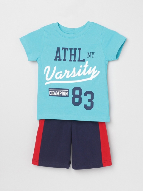 

max Boys Turquoise Blue & Navy Printed Night suit