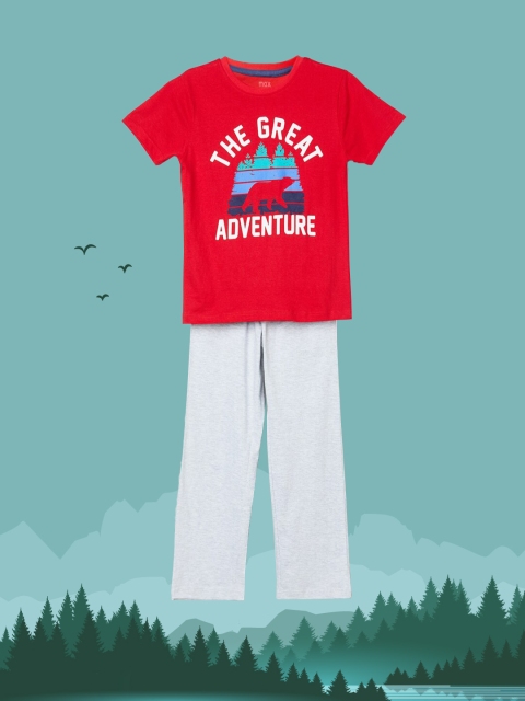 

max Boys Red & White Printed Pure Cotton Night Suit