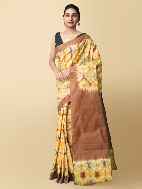 

Unnati Silks Women Brown & Yellow Pure Shibori Cotton Sustainable Saree