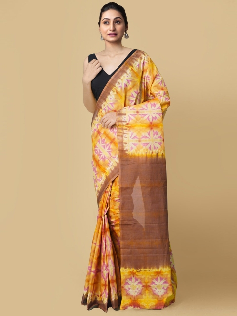 

Unnati Silks Women Yellow & Brown Pure Shibori Cotton Saree