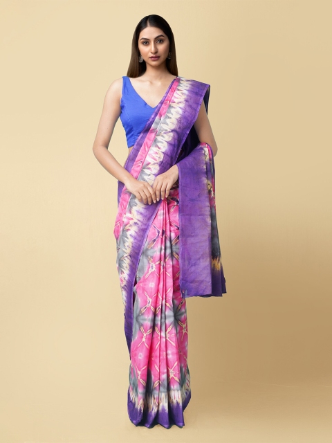 

Unnati Silks Women Pink & Purple Pure Shibori Cotton Sustainable Saree