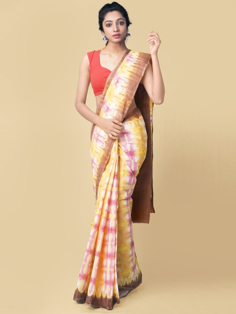 

Unnati Silks Women Pink & Yellow Pure Shibori Cotton Sustainable Saree