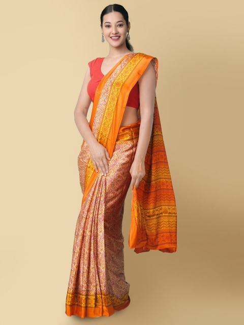 

Unnati Silks Beige & Orange Paisley Printed Saree