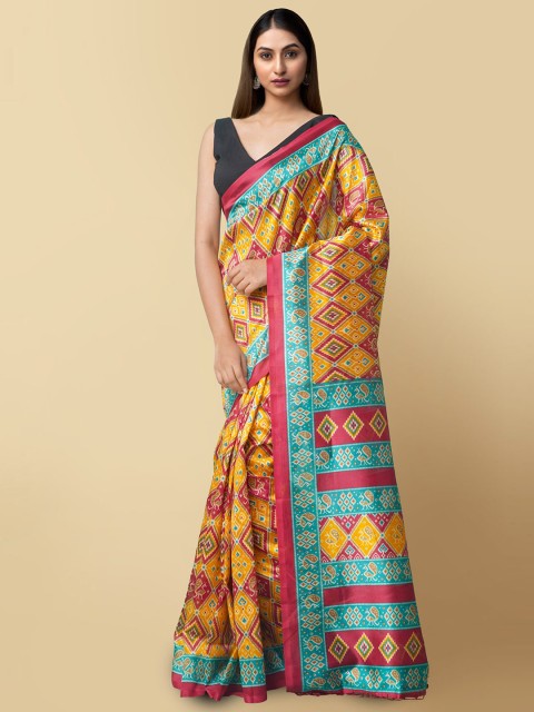 

Unnati Silks Mustard & Turquoise Blue Art Silk Patola Saree